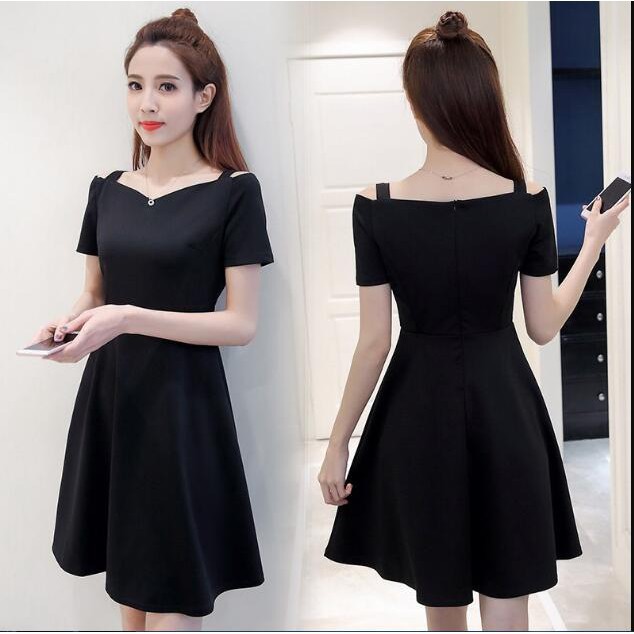 Black Dress korean summer short sleeved 