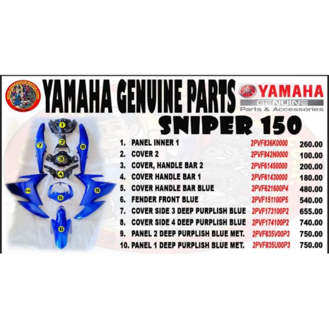 yamaha sniper 150 parts price list