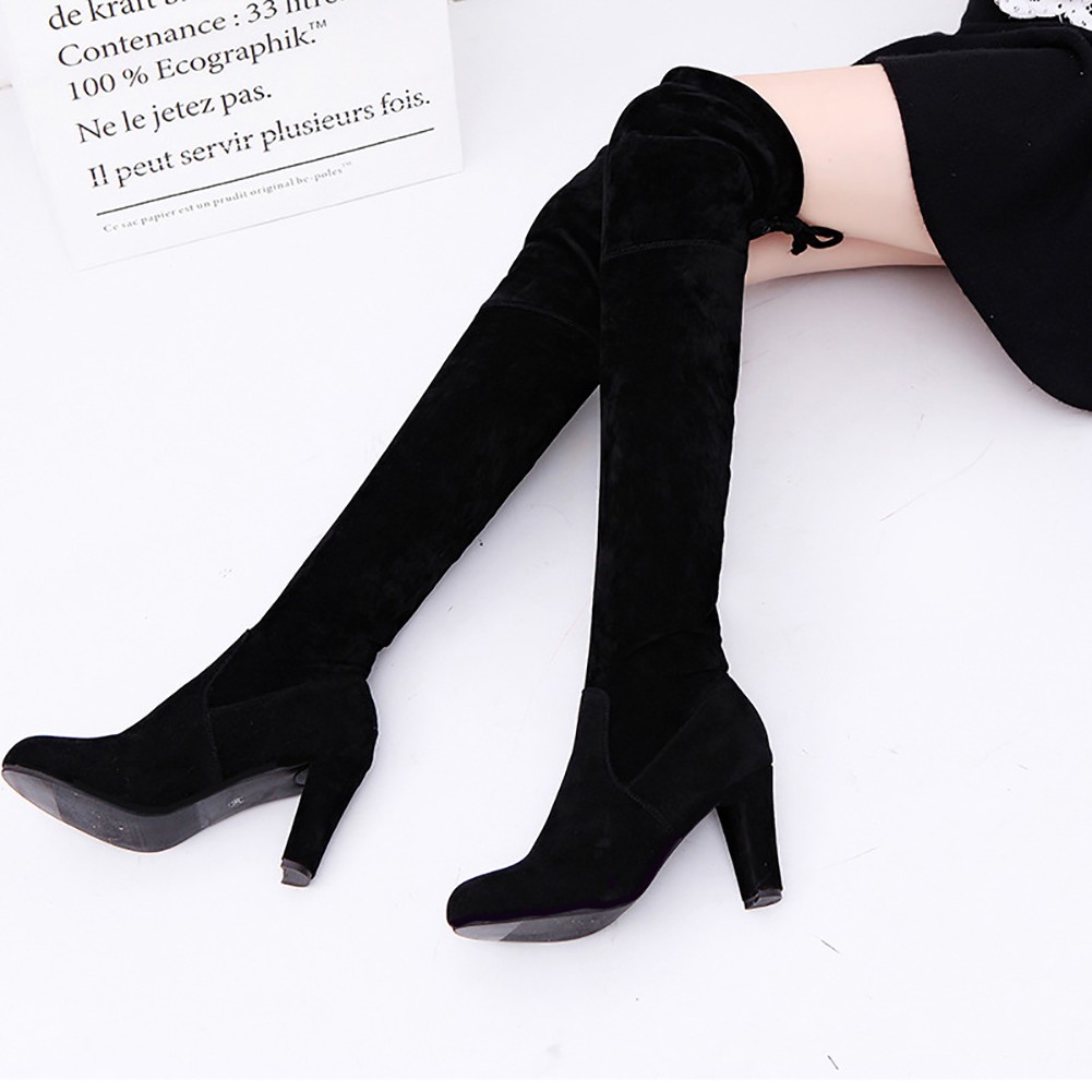 black lace up high boots