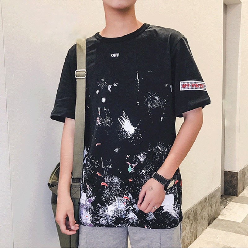 Off White Men'S T-shirt Ink Spray Paint Graffiti Starry Sky Printing Hip Hop Streetwear Casual Short Sleeve Tees | Shopee Philippines