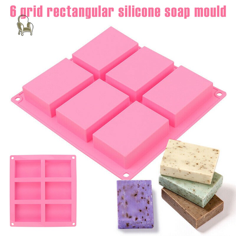 6Cavity Rectangle Soap Mold Silicone Mould Tray For Homemade DIY