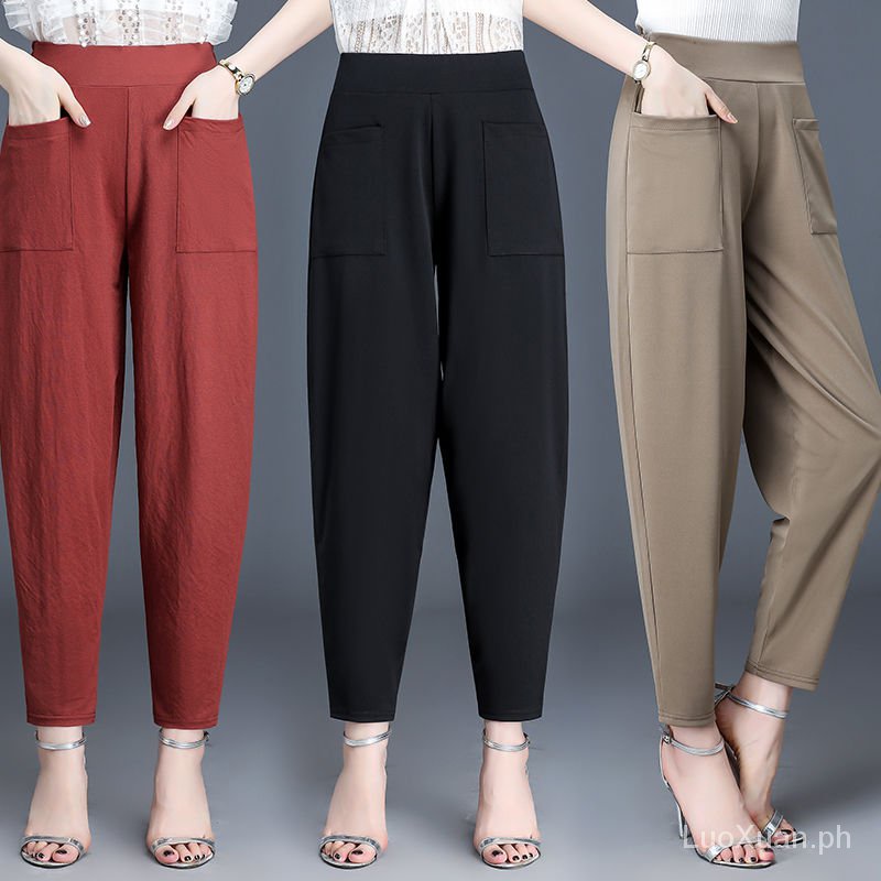 women pants fashion plus size wide leg stretchable high waist oversize ...