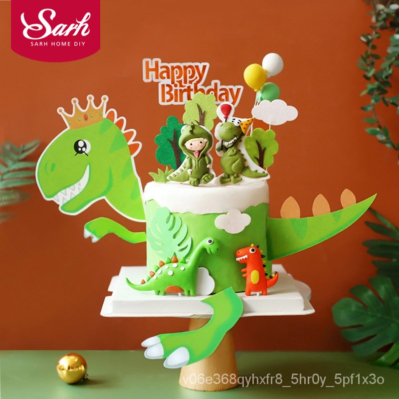 Green Orange Clay Cartoon Dinosaur Coco Tree Leaf Boy's Birthday Cake  Topper Dessert Decoration | Shopee Philippines