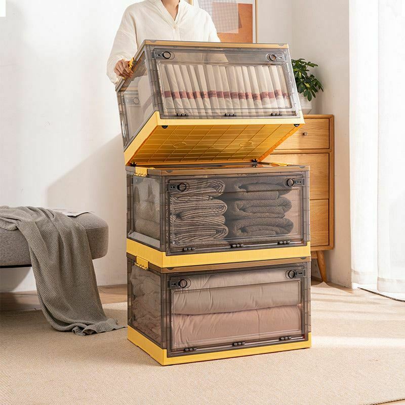 Foldable Plastic Storage Boxes with Latching Lids & Wheels Clear Storage Stackable Container