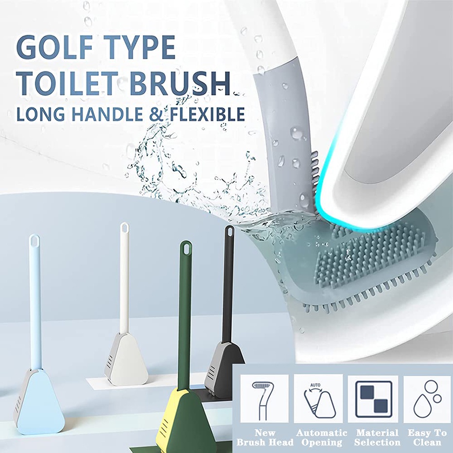Golf Toilet Brush with Holder Set Silicone Cleaning Brush with Long