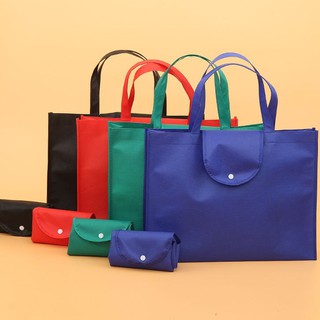 Foldable Eco Bag With Button Plain Shopping Horizontal Reusable Non-woven Shoulder Tote Handbag