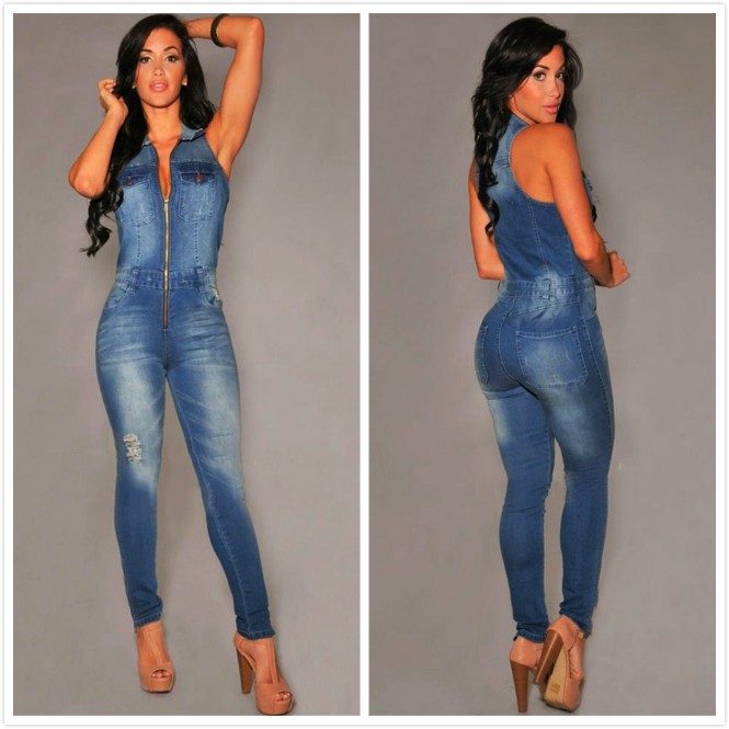 sleeveless jean jumpsuit
