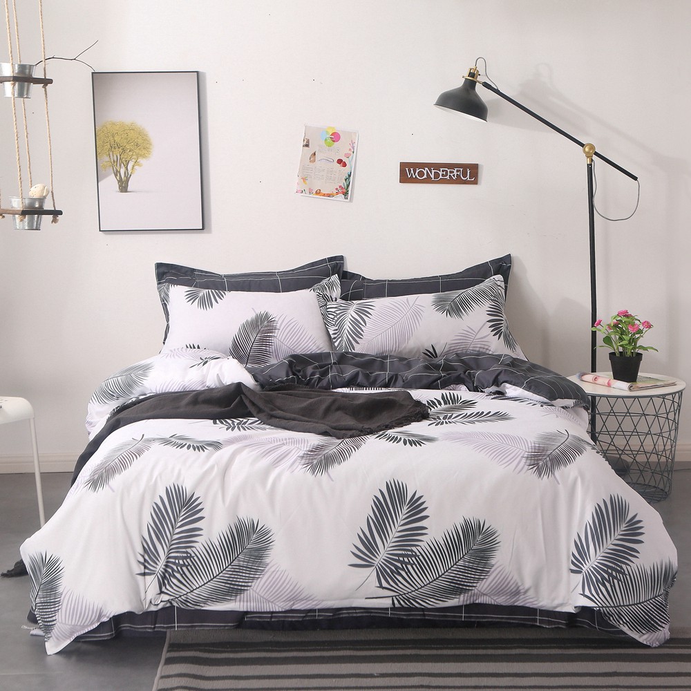 Nordic Bedding Set White Duvet Cover Leaves Cheap Bed Linen