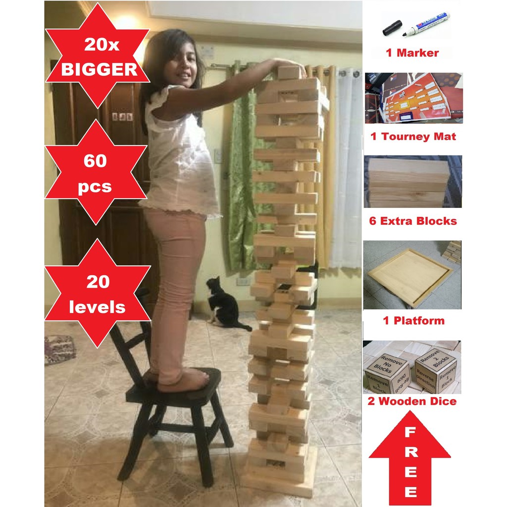 Giant Jenga Xxl 31 60 Pcs Stacks Up To 5 Feet Shopee