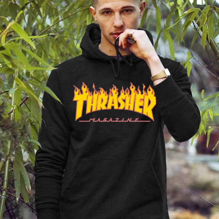 Thrasher pullover sweater Unisex Oversized Fashion trendy color jacket hoodie