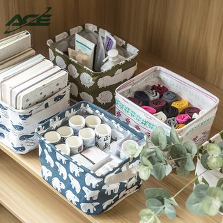 Small Storage Basket Box Cotton Linen Desktop Waterproof Cosmetic Makeup Nursery Book  Organizer #3