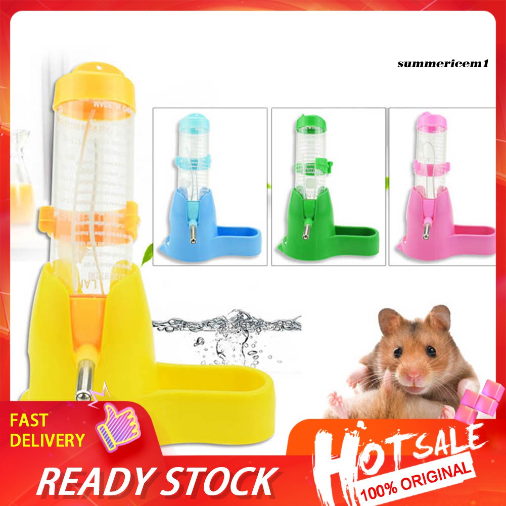 dontdo 3 in 1 Small Pet Hamster Automatic Water Bottle Squirrel Feeder Bowl Base Hut Nest 80ml Pink 