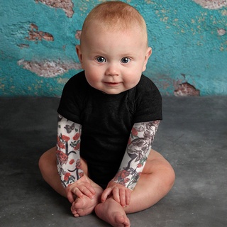 PAUBOLI Fake Tattoo Sleeve Shirt Onesie Bodysuit Baby Boy Biker Costume Gray Black 