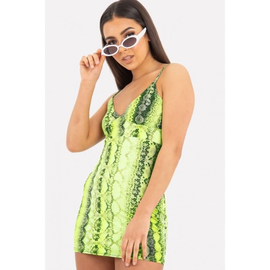 neon green snake print dress