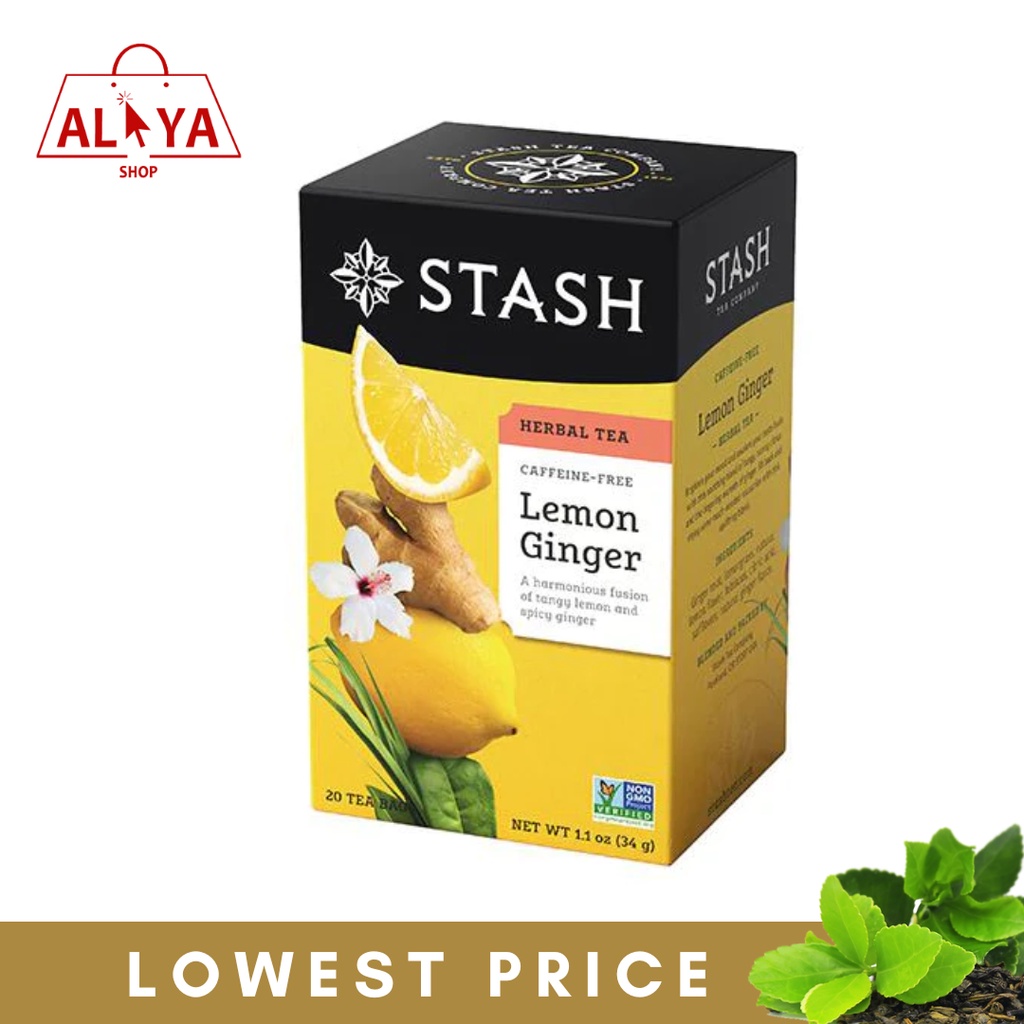 Stash Tea Lemon Ginger Herbal Tea 20 tea bags Premium Herbal Tea with