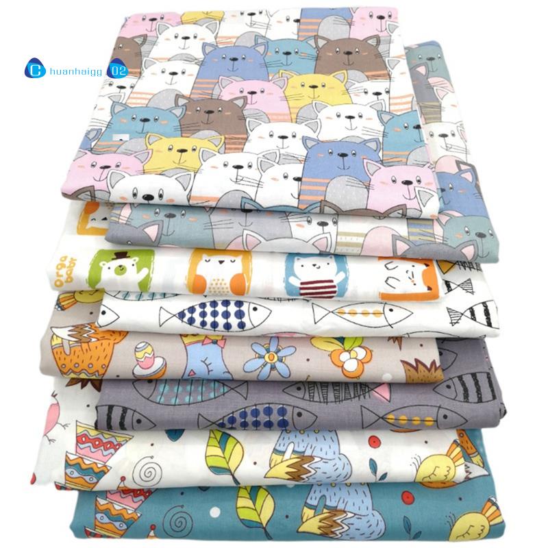 8 PCS Fabric Print Pure Cotton Fabric Cartoon Animals Squares Sheets ...