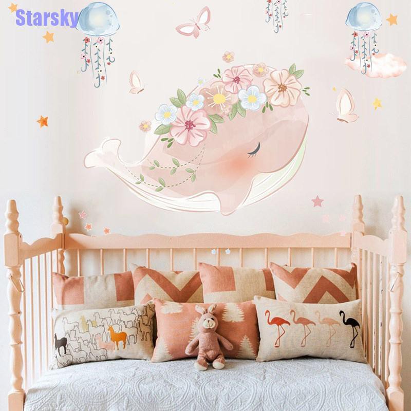 Starsky Cute Pink Whale Wreath Jellyfish Wall Sticker Kids Rooms Bedroom Mural Stickers Shopee Philippines