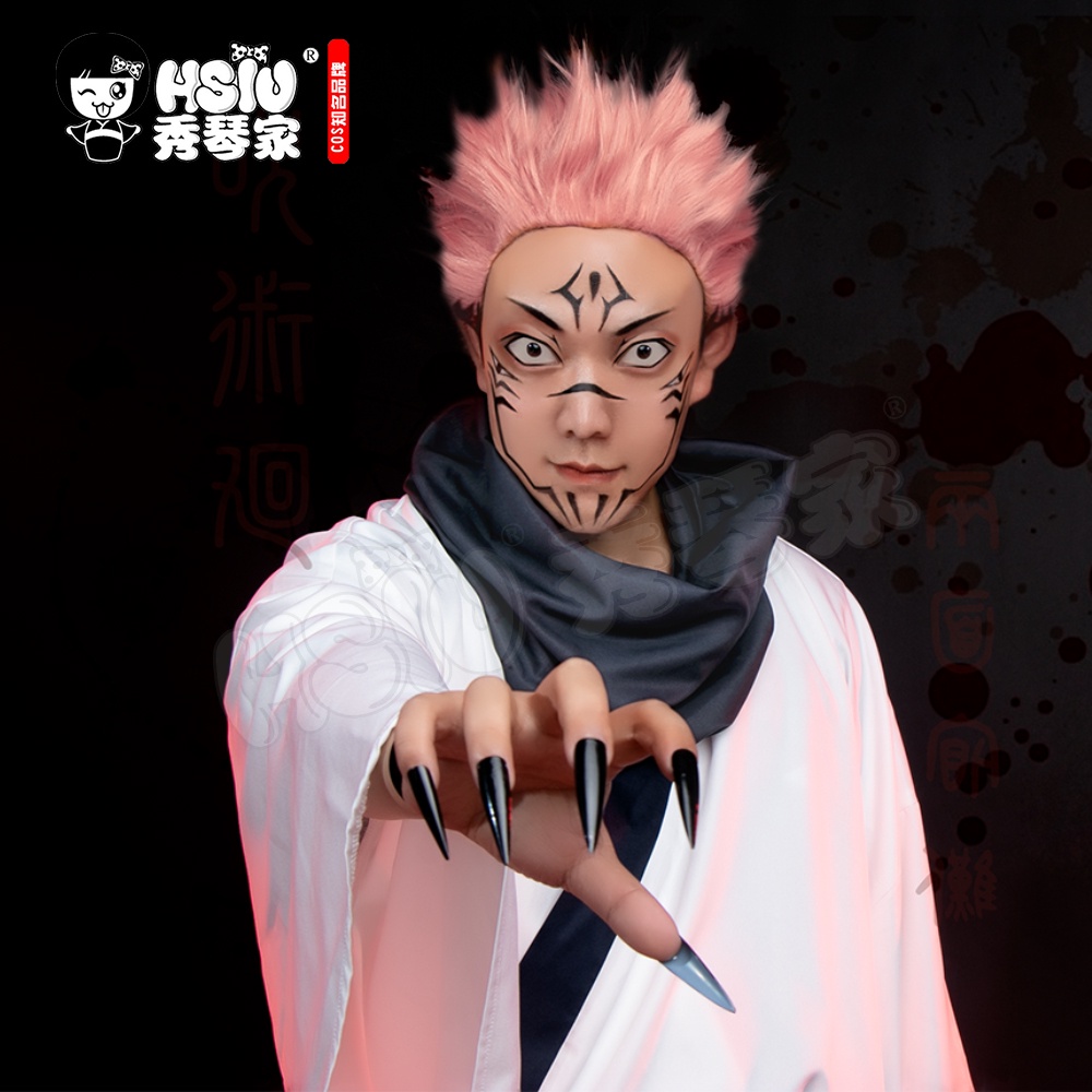 Costume Cosplay Completo Di Ryomen Sukuna - Kimono Bianco, Parrucca, Anello, Adesivi Tatuaggio, Per Halloween E Feste Anime