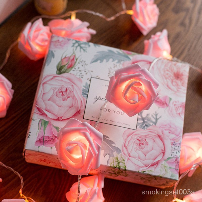 LED Garlands Pink Rose Flower String Fairy Lights USB Battery Operated
