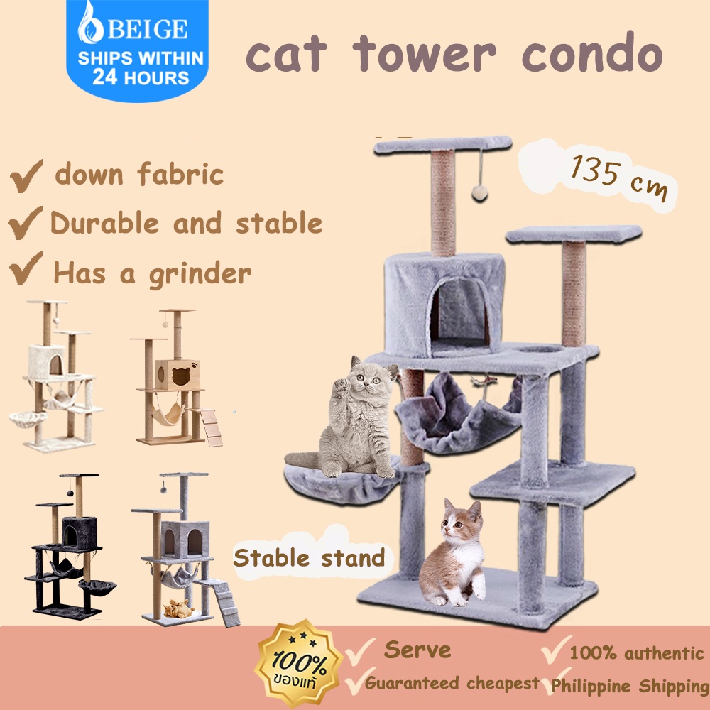 Beige Large Cat Condo tower Cat House Cat Climbing Framecament Cat Climbing  Board Toy Cat HammocK