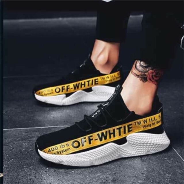 off white black and yellow shoes