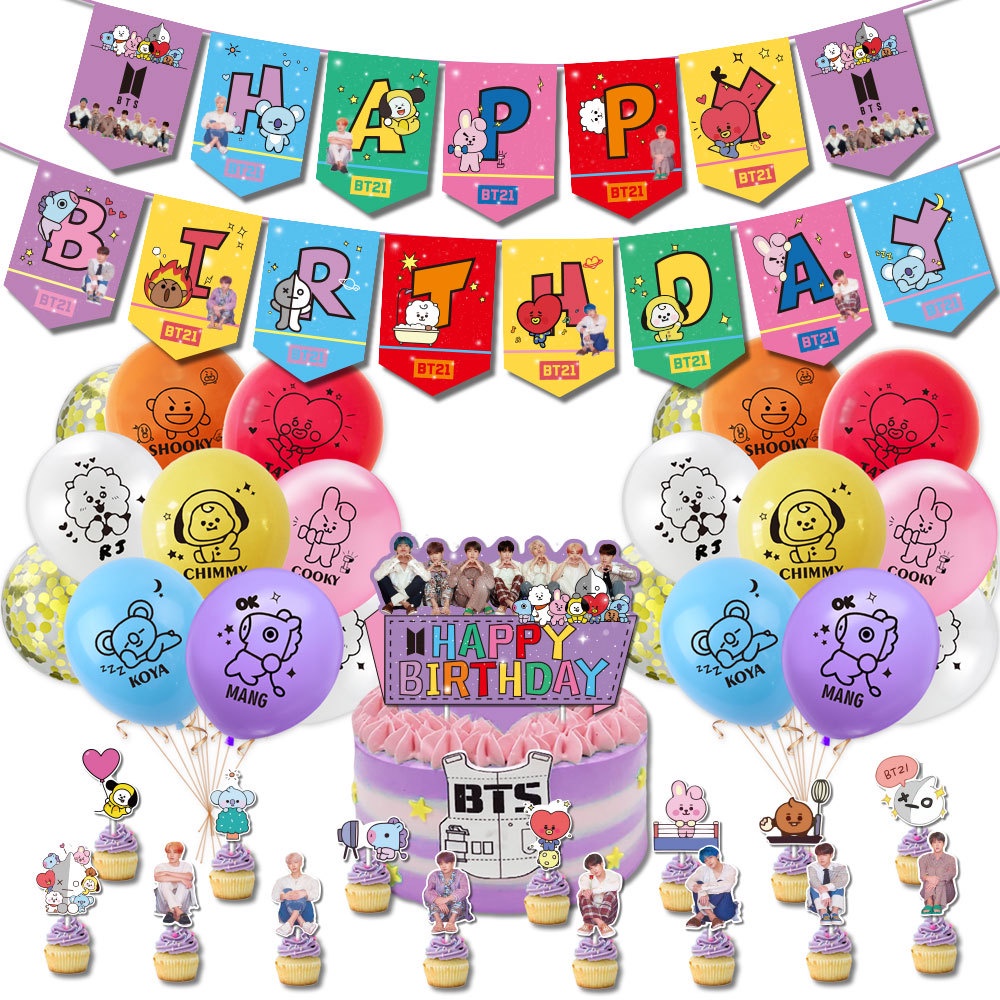 BTS Theme Birthday Party BT21 Birthday Balloons Decoration Set | Shopee ...