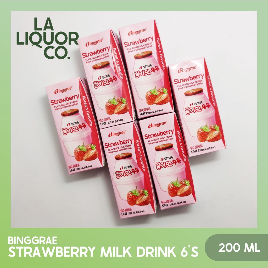 (Pack of 6) Binggrae Strawberry Flavored Milk Drink LA Liquor Co
