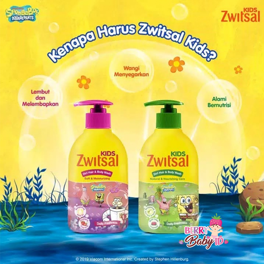 Zwitsal Kids 2in1 Hair Body Wash Spongebob Soap Child Shampoo 280 