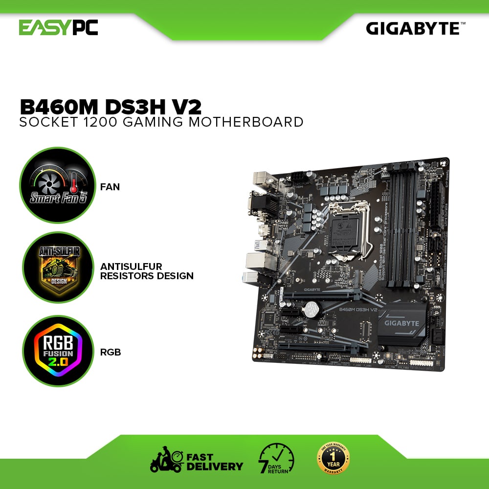 Gigabyte B460M DS3H V2 Gaming Socket 1200 Ddr4 Motherboard, Supports