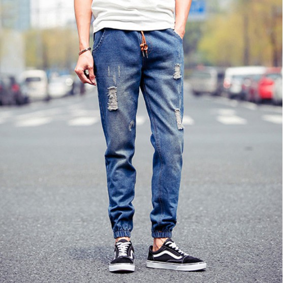 ripped denim joggers