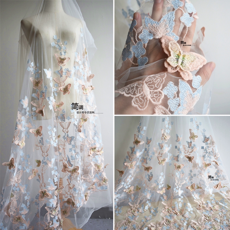 Download Wedding Dress Fabric 3d Butterfly Flower Embroidery Lace Feather Shopee Philippines