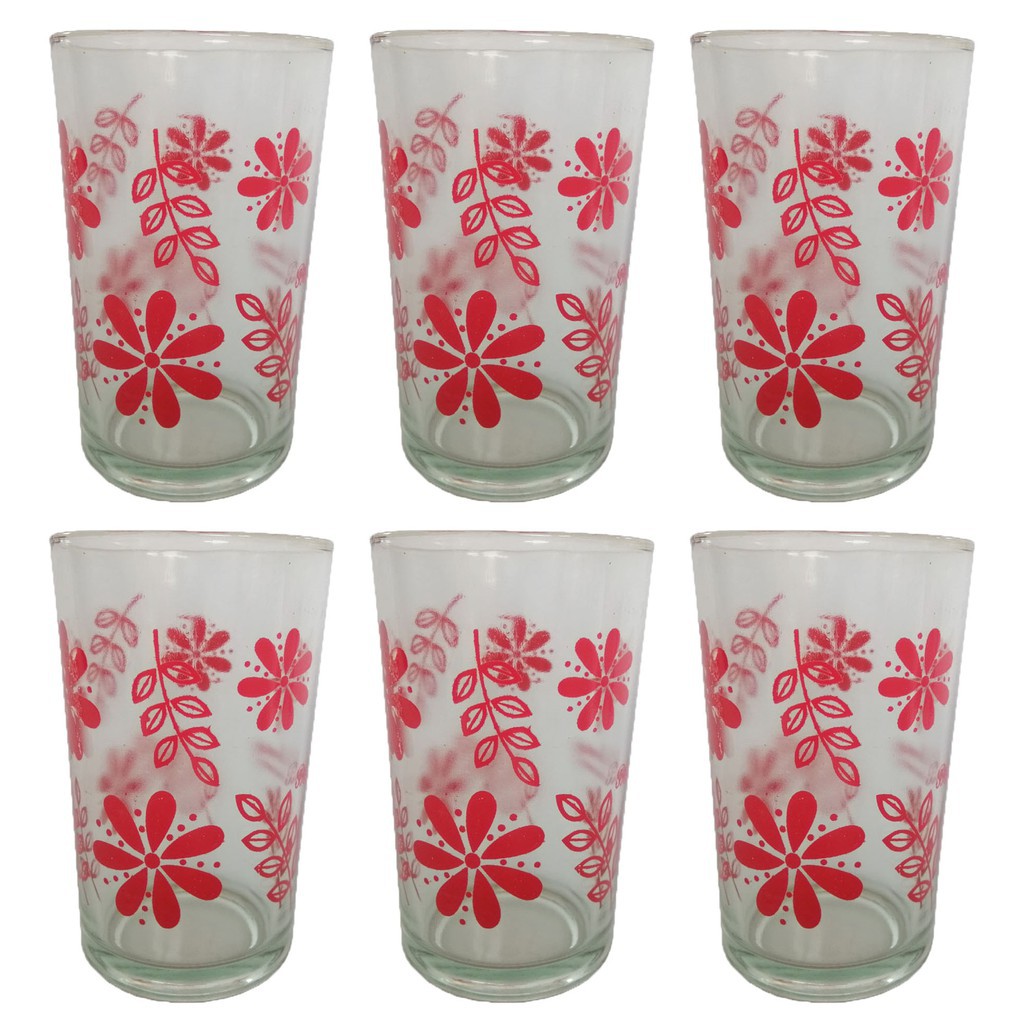 1Set/6Pcs. Glassware Everyday Beautiful Flowers Print Drinking Glass