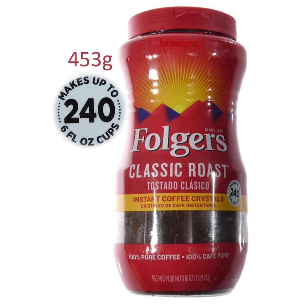 Folgers Classic Roast Instant Coffee 453g, 100 Pure Coffee in a Medium