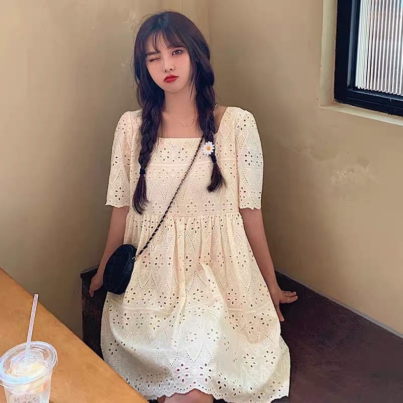 Floral Eyelet Korean Dress 6520 Shopee Philippines