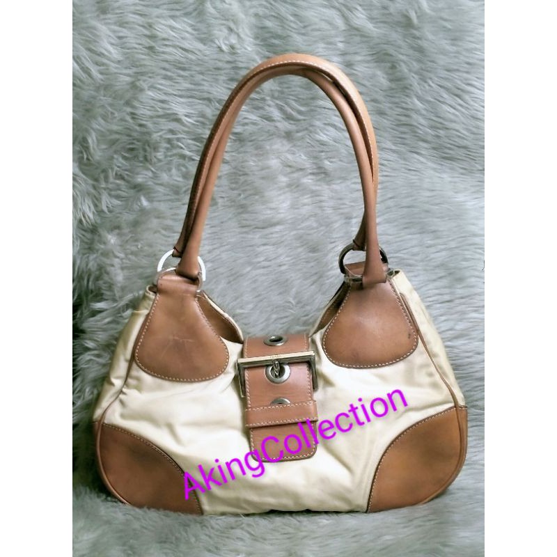 Original Prada Tessuto Cream Nylon/Leather Moon Hobo Shoulder Bag | Shopee  Philippines