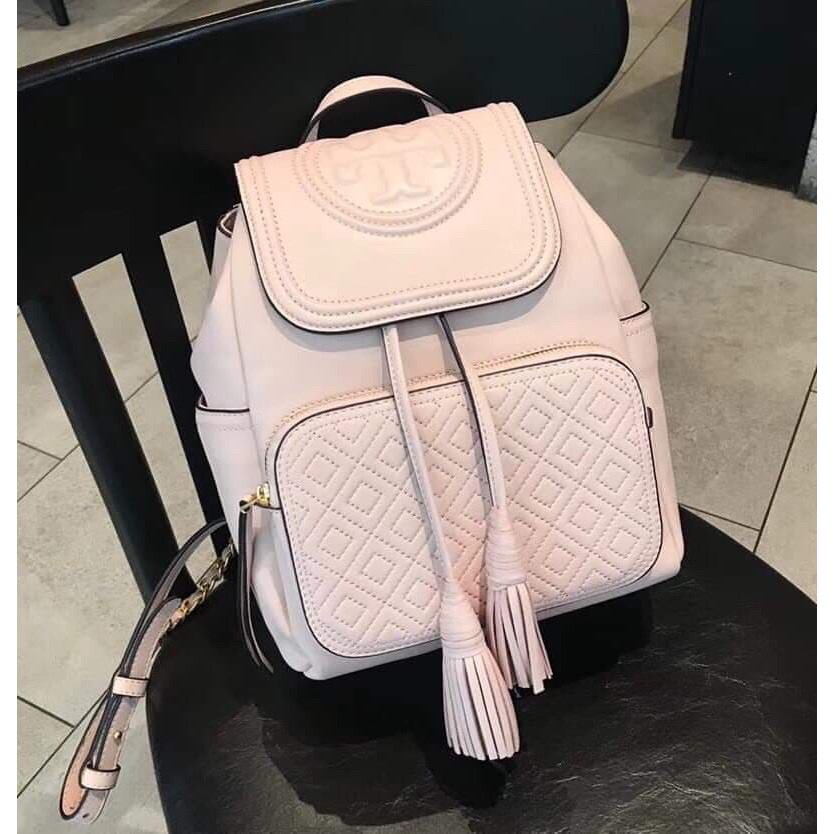 Tory Burch Fleming Quilted Lambskin Leather Drawstring with Flap and Tassel  Backpack - Light Pink | Shopee Philippines