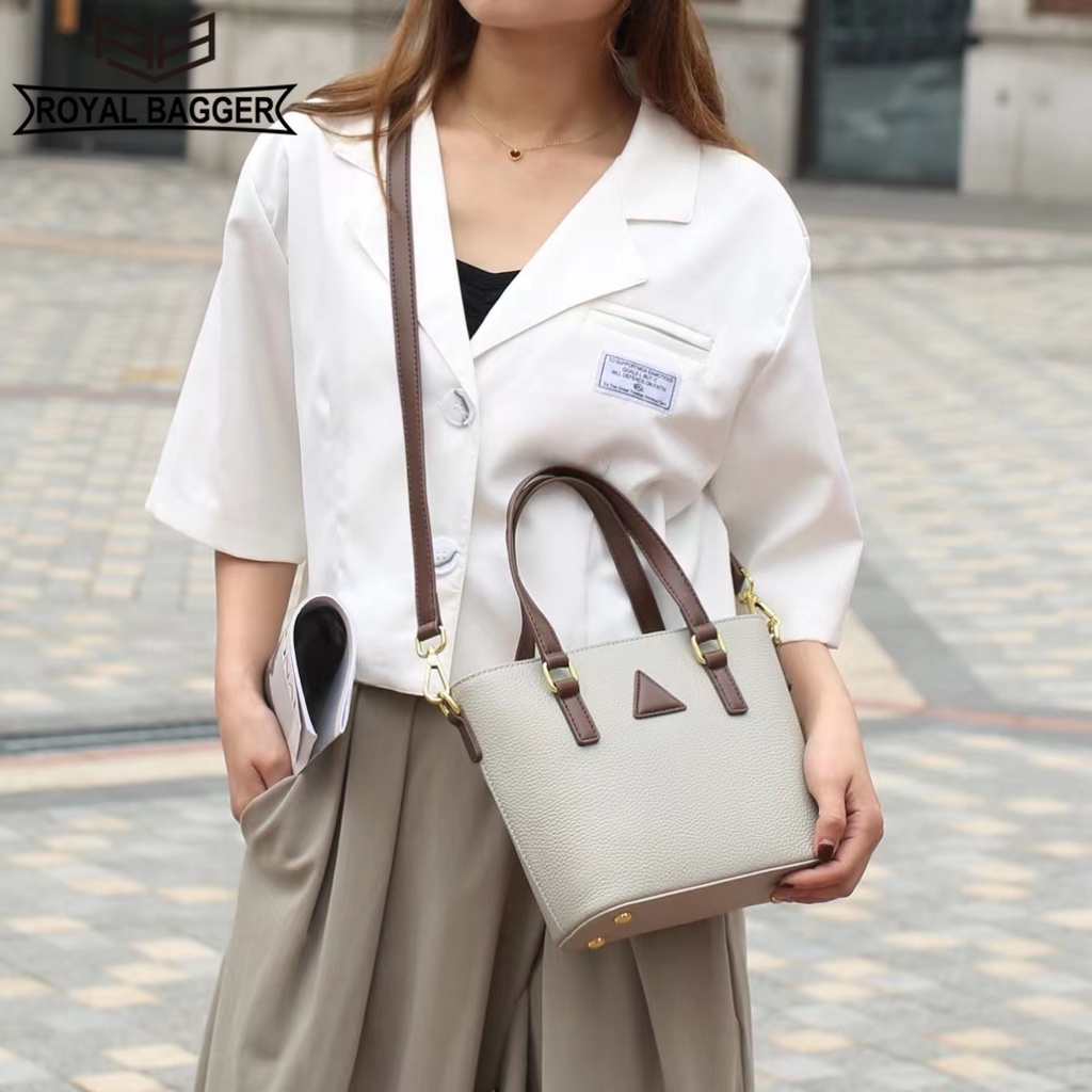 Royal Bagger Tote Bags for Women Genuine Cow Leather Lady Shoulder Large Bucket Bag Handbags Top