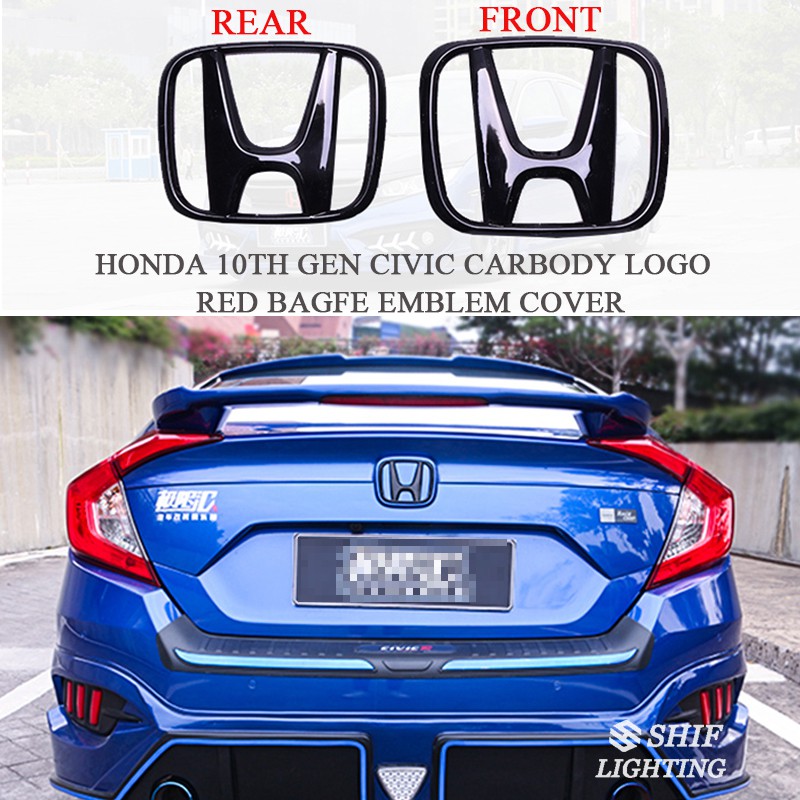 2 X Black Emblem Front Rear Trunk Badge For Honda 10G Civic