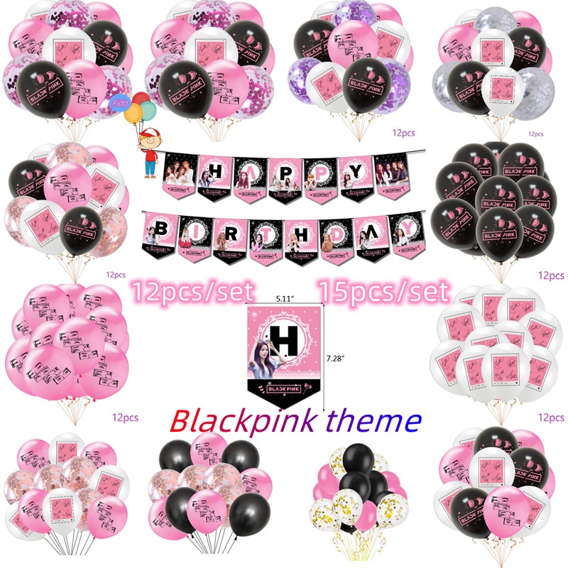 12pcs/set Black Pink Theme Balloons Party Decorations Set Sequin