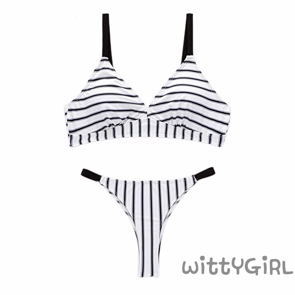 black and white striped swimsuit 2 piece