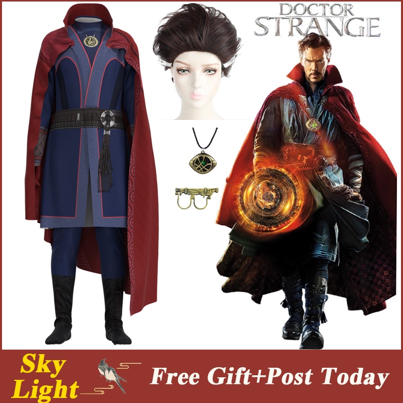 Doctor Strange Cosplay Costume Necklace Ring Steve Red Cloak Robe