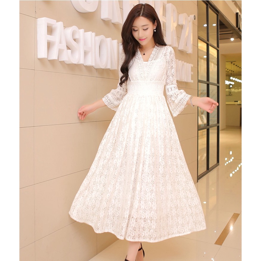 bohemian white lace dress