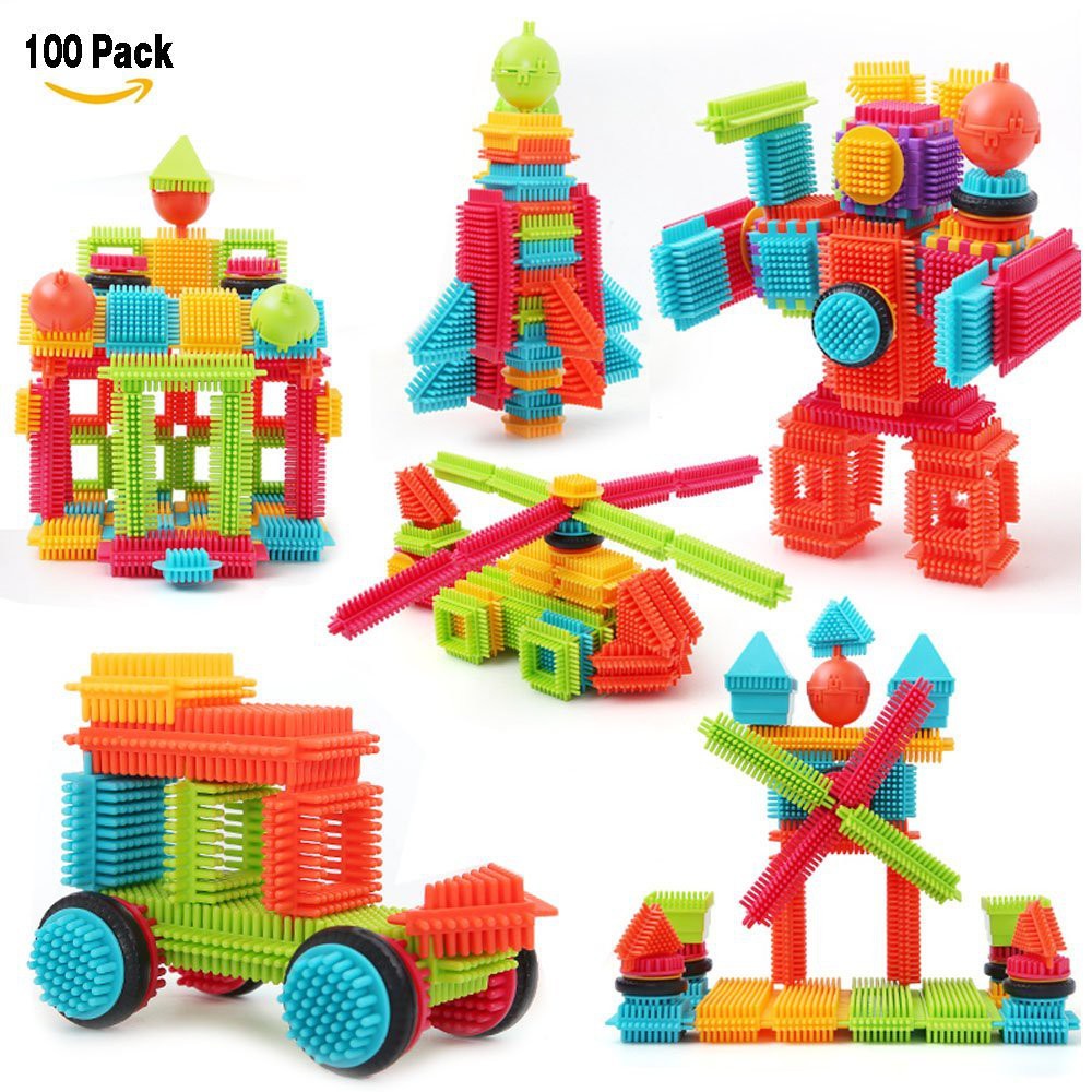 bright construction toy with bristles