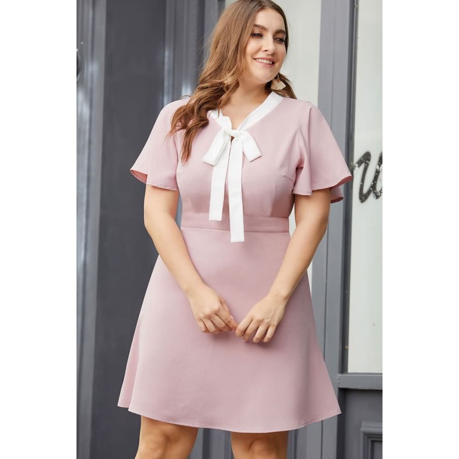 pink flare sleeve dress