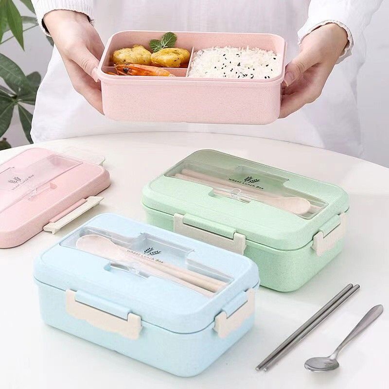 WG Lunch Box Wheat Straw Food Storage Microwave Leak-proof Bento Box ...