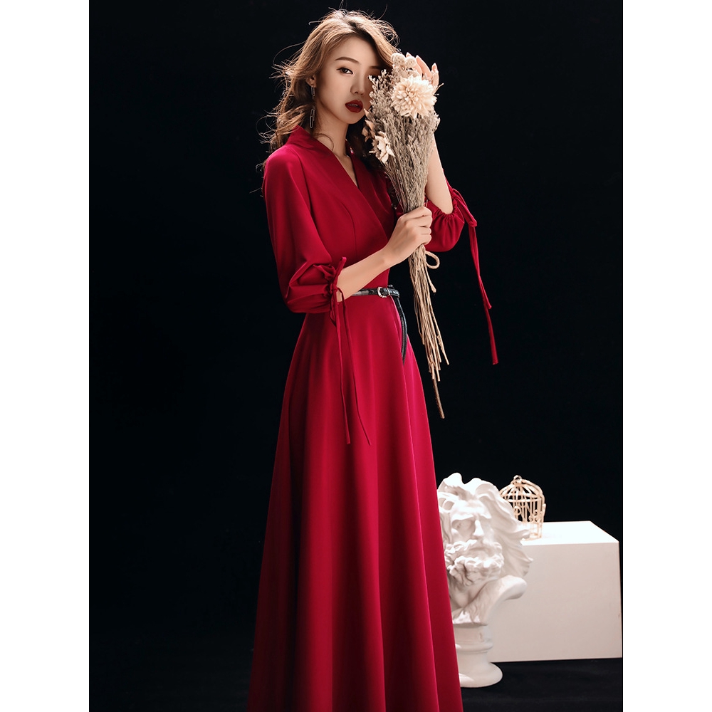 red evening dress long sleeve