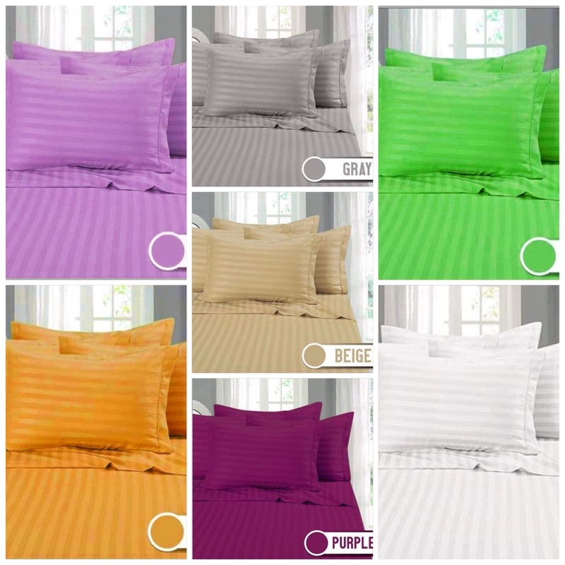 PLAIN STRIPES CANADIAN COTTON 3 IN 1 BEDSHEET (1 FITTED BEDSHEET WITH 2