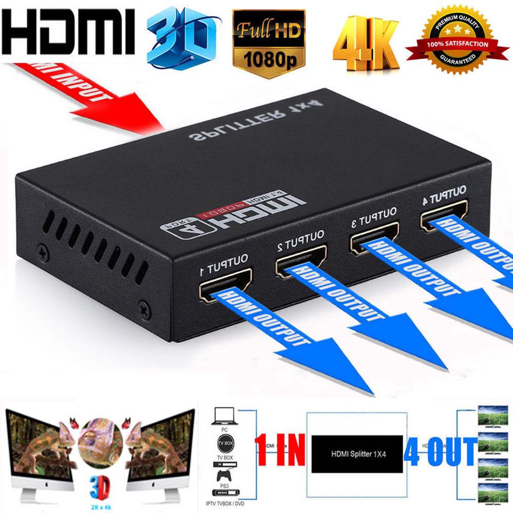 1 in 4 out Full HD HDMI Splitter 1X4 4 Port Hub Repeater Amplifier v1.4 ...