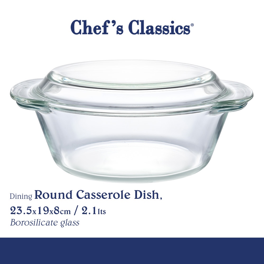 Chef's Classics Dining Glass Round Casserole Dish, 23.5x19x8cm / 2.1lts