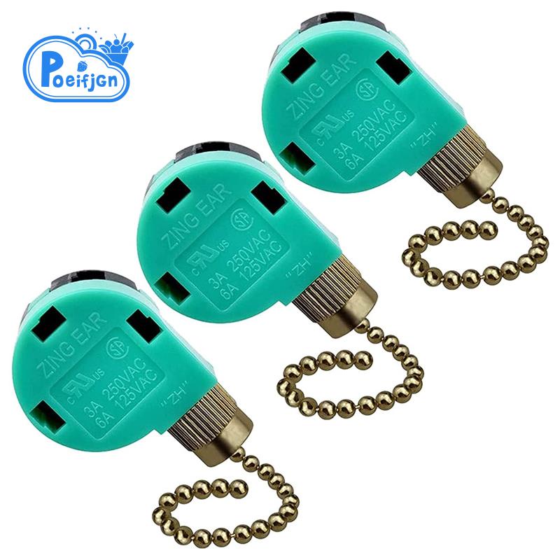 3 Pack Ceiling Fan Switch 3 Speed 4 Wire Zing Ear ZE268S6 Fan Pull